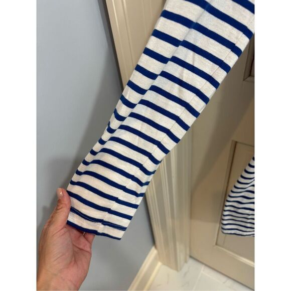 A.L.C. White Blue Striped Knit Long Sleeve Knotted Open Back T-Shirt Dress - Picture 3 of 5